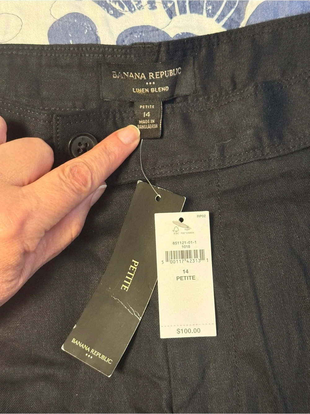 NWT Banana Republic Black Linen Blend Pants 14 Petite Wide Leg High Rise